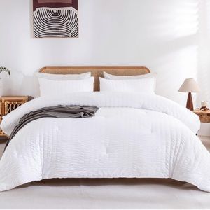 King 3 pcs comforter set white seersucker modern simple design